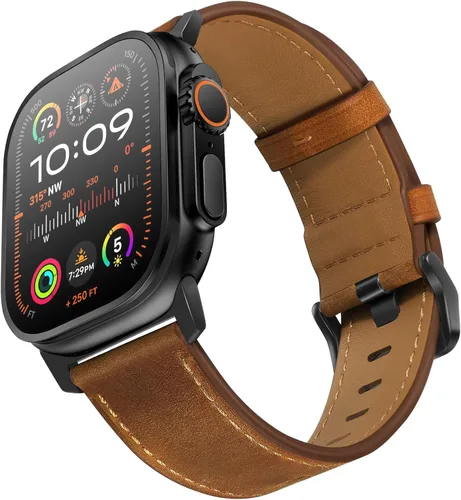 Miniatura 29 de UUPWPOKT - Correa de cuero compatible con Apple Watch Ultra 3/2/1 de 49/46/45/44/42 mm, correa de cuero genuino para iWatch Ultra Series 11 10 9 8 7