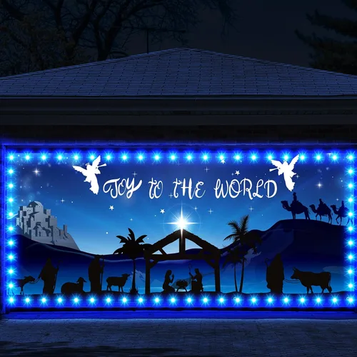 Ganeen Pancarta de Luces LED en Cadena de 6.4x16 pies para Puerta de Garaje de Navidad 2025, Grande, Rústica, Decoraciones de Puerta de Garaje de