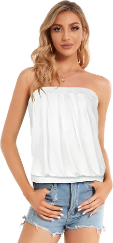 Miniatura 7 de CHICGAL Blusa de tubo para mujer, estilo casual, sin tirantes, sin tirantes, con hombros descubiertos