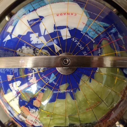 Miniatura 3 de Globo del mundo con piedras preciosas de océano azul con soporte de aleación de zinc plateado de 4 patas (8.661 in/9 pulgadas, 4 patas/azul océano)