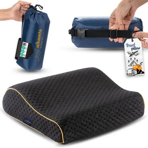 alkamto Almohada de espuma viscoelástica cómoda para viajes y campamentos, bolsa portátil fácil de llevar, funda de almohada con regulación de
