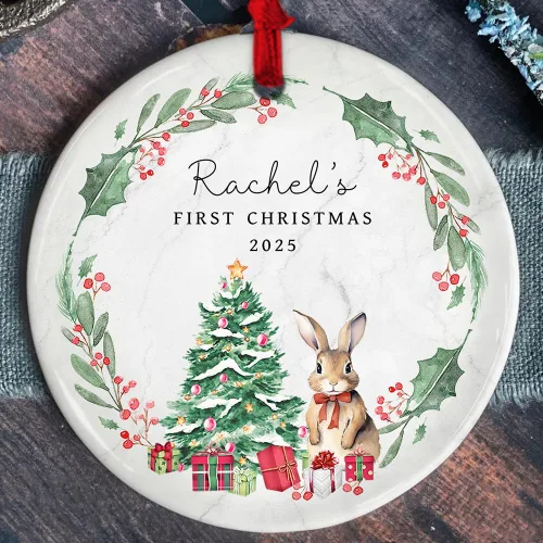 Miniatura 13 de Adorno personalizado de cerámica para la primera Navidad del bebé 2025 – Recuerdo navideño de copo de nieve personalizado con nombre, nuevo adorno