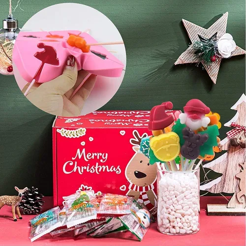 Miniatura 7 de 2 moldes de caramelo para piruletas de Navidad, 8 cavidades, moldes de silicona para piruletas de chocolate, incluye Papá Noel, árbol de Navidad