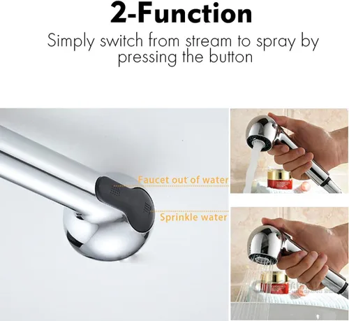 Miniatura 5 de Reemplazo de cabezal de grifo extraíble para fregadero de cocina, 2 funciones, cabezal rociador extraíble cromado, (chapado)