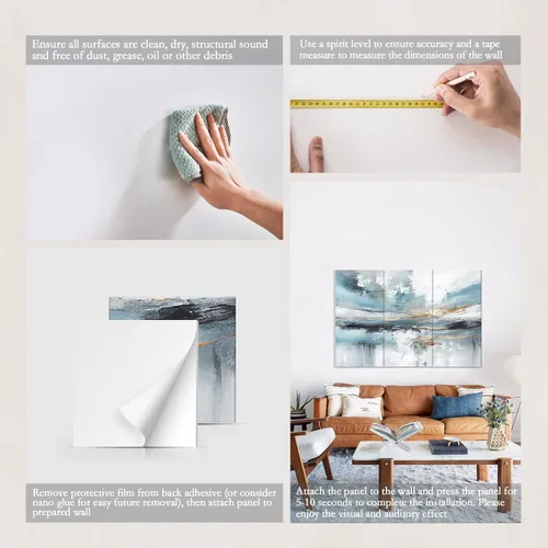 Miniatura 6 de JBER Paquete de 6 paneles acústicos artísticos, paneles de pared insonorizados de 72 x 48 pulgadas, paneles de pared autoadhesivos grandes, paneles