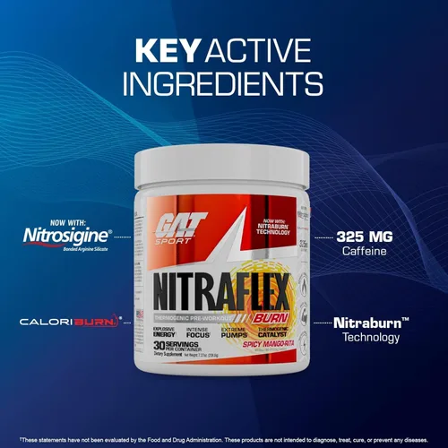 Miniatura 5 de GAT SPORT NITRAFLEX Burn, pre-entrenamiento, frambuesa azul, 30 porciones