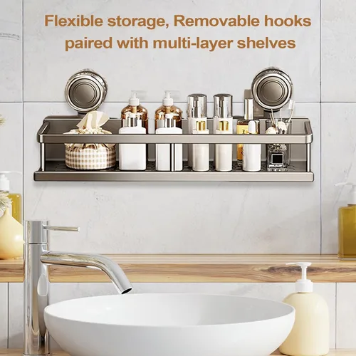 Miniatura 2 de Estante de ducha con ventosa, estante de almacenamiento de pared sin perforaciones, organizador de baño que ahorra espacio, soporte de esquina