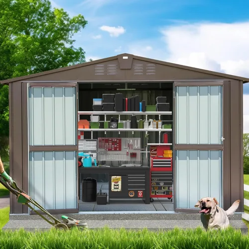 Miniatura 11 de Domi Cobertizo de almacenamiento para exteriores de 5 x 3 pies, cobertizo de jardín de metal con marco de acero galvanizado para bicicleta