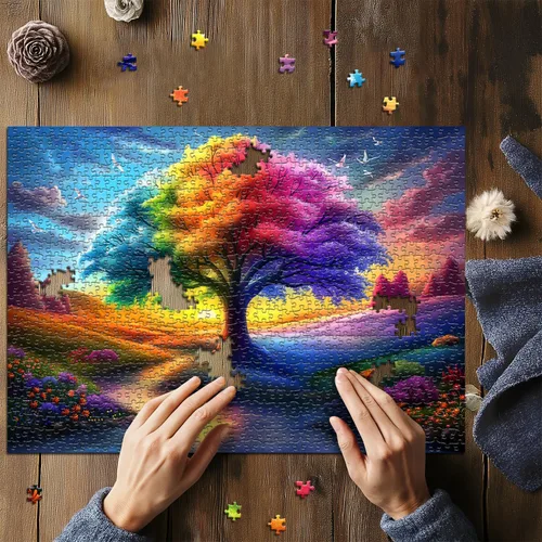 Miniatura 5 de Rompecabezas del Árbol del Arco Iris de la Vida para Adultos de 1000 Piezas, Rompecabezas de Gradiente de Paisaje Colorido, Rompecabezas