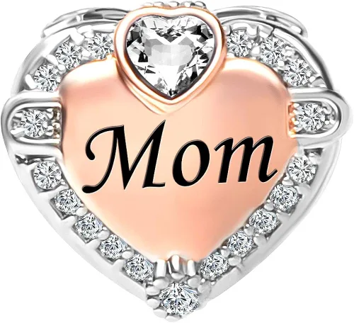 Miniatura 2 de CharmSStory - Dije para pulsera diseño de corazón con texto Mom