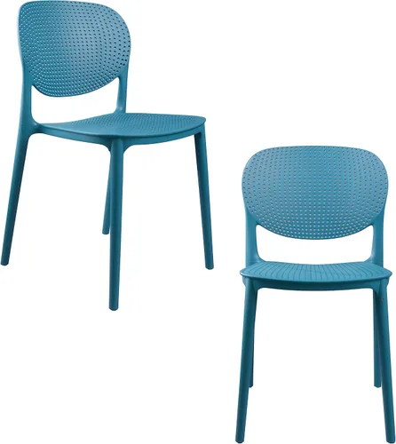 Miniatura 10 de CozyBlock - Silla de comedor apilable perforada de malla para interior y exterior, juego de 2 (Biege)