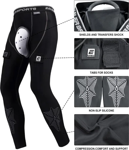 Miniatura 4 de EALER Pantalones de hockey de compresión resistentes a los cortes, con protección central Bio-Flex Cup - Hockey Jock para hombres y niños