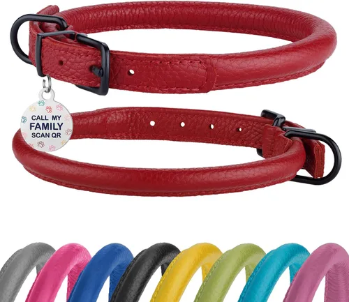 Miniatura 17 de Collar de cuero enrollado para perro, diseño redondo suave que evita enredos y enmarañe con etiqueta de identificación para perros pequeños, Hebilla