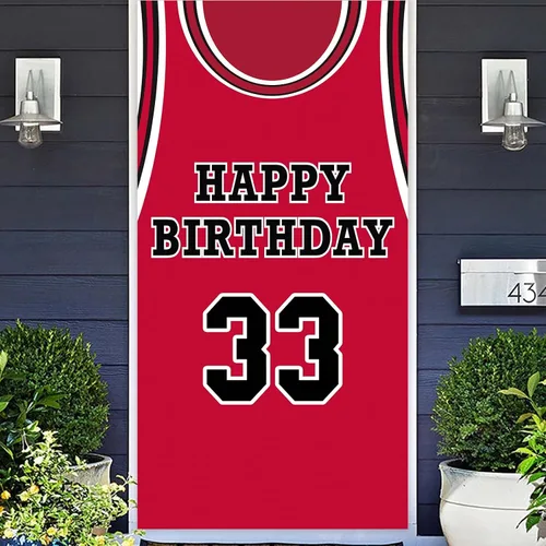 Miniatura 8 de Cartel de feliz cumpleaños 10 pancarta de fondo rojo de baloncesto estrella jugador de deportes decoración para hombre niño 10 cumpleaños