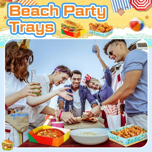 Miniatura 5 de Teling Paquete de 36 suministros para fiestas en la playa grandes de 5 libras, bandejas de platos de piscina de playa, cuencos de papel, botes