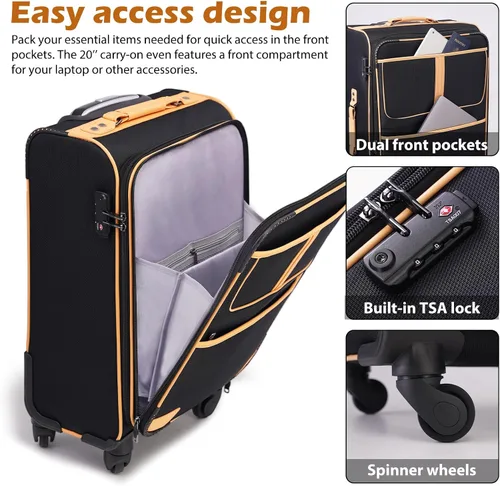 Miniatura 2 de Coolife Equipaje 4 piezas conjunto maleta extensible TSA cerradura spinner softshell, marino