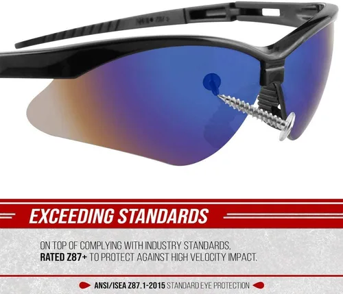 Miniatura 2 de Glove Station Optic Max Safety Glasses for Men & Women, Scratch-Resistant Eye Protection for, Hunting & Construction Azul reflejado
