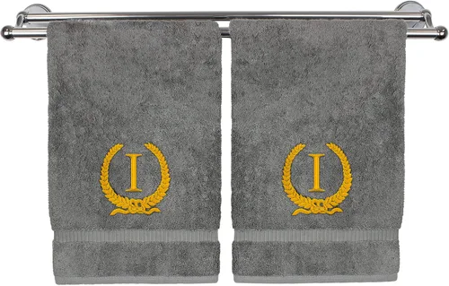 Miniatura 136 de Toalla de mano con monograma, regalo personalizado, 16 x 30 pulgadas, diseño de corona dorada bordada con letra blanca en toalla negra, extra