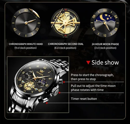 Miniatura 4 de OLEVS Relojes para hombre, resistente al agua, de lujo, gran cara, reloj analógico de cuarzo de acero inoxidable, relojes de vestir analógicos