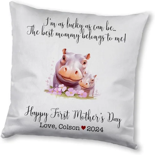 Miniatura 8 de Generic Custom Mama Hippopotamus with Childs, First Mother's Day Custom Pillowcase, Personalized Mother's Day Pillowcase, Gift for Mom, Home Decor