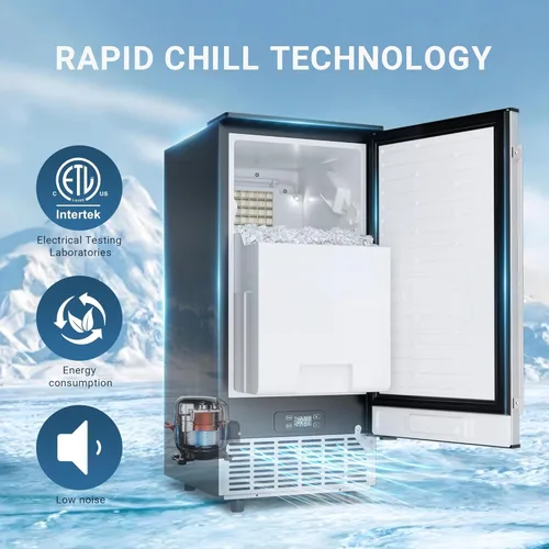 Miniatura 4 de ICYGLEE Máquina comercial para hacer hielo debajo del mostrador con bomba de drenaje, 100 libras/día con almacenamiento de 24 libras, máquina