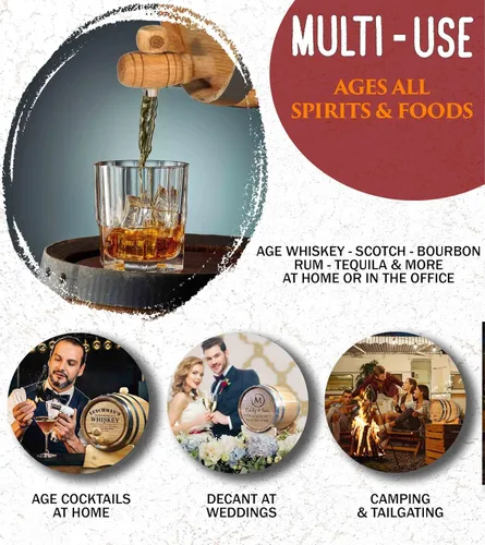 Miniatura 6 de Barril de envejecimiento de bourbon de roble americano de 3 litros con soporte, bung y espita Cócteles de edad, whisky, ron, tequila, cerveza
