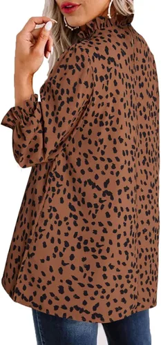Miniatura 3 de Remidoo Blusa de manga abombada con cuello alto falso y estampado de leopardo para mujer