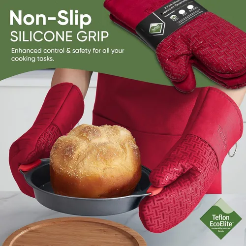 Miniatura 7 de Xlnt - Guantes de silicón antideslizantes para horno, resistentes al calor, con acabado de teflón Eco Elite, con lazo para colgar, ideales para uso