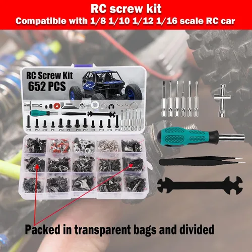 Miniatura 6 de Soporte de Trabajo para Reparación de Autos RC Kit de 532 Piezas de Tornillos de Reparación RC Estación de Reparación con Rotación de 360 Grados Rojo