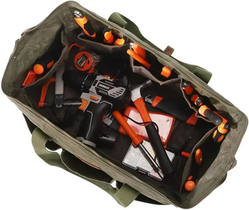 Miniatura 3 de Bolsa de herramientas resistente de 18 pulgadas con 12 bolsillos, organizador de herramientas grande con cremallera, caja de herramientas vacía