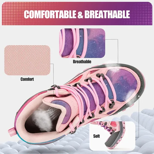 Miniatura 4 de R CORD Botas de senderismo para niños, botas de nieve para niñas, botas de senderismo de invierno para niñas, botas de invierno resistentes