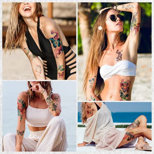 Miniatura 6 de Cerlaza 79 hojas de tatuajes de mariposa 3D temporales realistas para mujeres adultas, tatuajes falsos de acuarela, calcomanías temporales