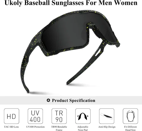 Miniatura 3 de Ukoly Gafas de sol para ciclismo, correr, béisbol, pesca y golf para hombres y mujeres, gafas de sol deportivas con lente HD UV400 de 620