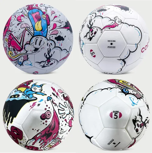 Miniatura 5 de SHOKE Balón de fútbol tamaño 5 con superficie de dibujos animados de grafiti, 32 paneles antideslizantes para práctica de recreación, pelotas