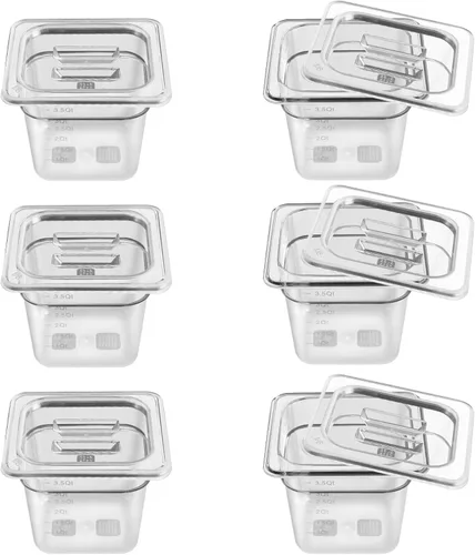 Miniatura 12 de Paquete de 6 sartenes transparentes de 1/3 de 4 pulgadas con tapas, recipientes de almacenamiento de alimentos transparentes de policarbonato 34/36