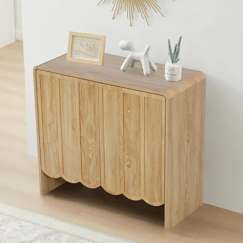 Miniatura 6 de ORRD Aparador Buffet de Acento, Gabinetes de Almacenamiento con 2 Puertas, Gabinete de Madera Estilo Granja con Estantes Ajustables y Panel Ondulado
