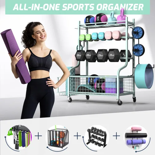 Miniatura 2 de Estante para Mancuernas PLKOW, Estante de Peso para Mancuernas, Almacenamiento para Gimnasio en Casa para Mancuernas, Pesas Rusas, Esterilla de Yoga