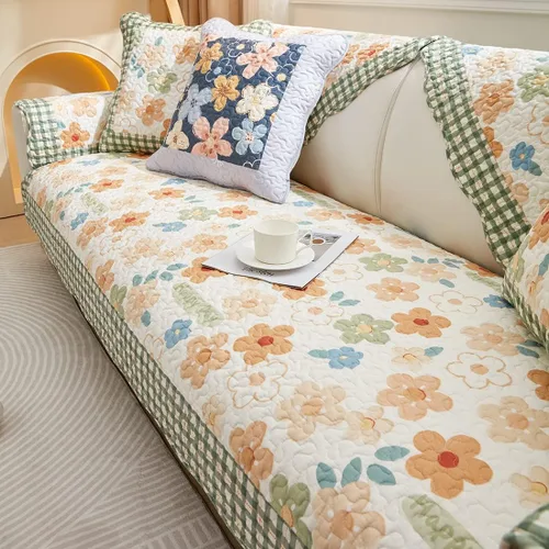 Miniatura 10 de Funda de algodón con retazos para sofá, funda acolchada con estampado floral de granja para sofá modular, funda antideslizante para sofá seccional