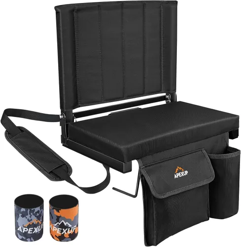 APEXUP Asientos de estadio con soporte trasero, asiento portátil para gradas con bolsillo grande y soporte para tazas, silla ancha para estadio para