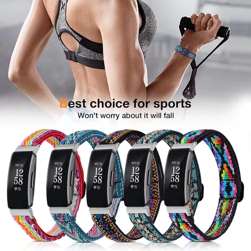 Miniatura 6 de Bandas elásticas compatibles con Fitbit Inspire 2 / Inspire HR/Inspire, correa de nailon elástico suave ajustable Solo Loop Correa de repuesto