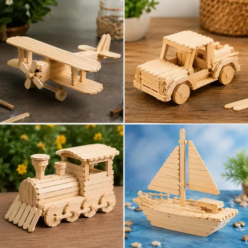 Miniatura 7 de 1200 palitos de madera para manualidades, palitos de helado de madera natural de 4.5 pulgadas de largo para manualidades de bricolaje de madera