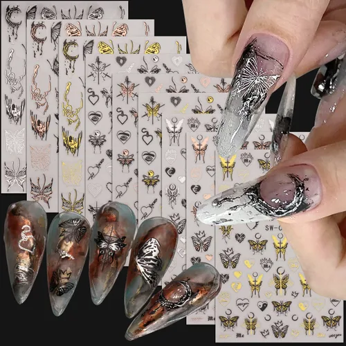 Miniatura 11 de Calcomanías de arte de uñas alienígenas, astronauta, tierra, luna, estrella, ovni ojos de cohete, diseños de calcomanías autoadhesivas para uñas