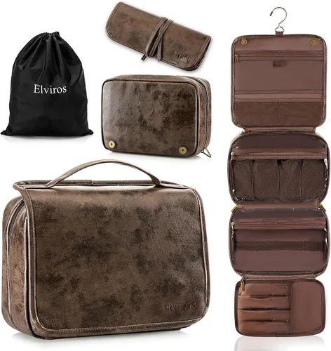 Miniatura 11 de Elviros Neceser colgante para hombres y mujeres, 3 en 1, organizador de viaje grande impermeable de piel sintética, bolsa de maquillaje dopp kit