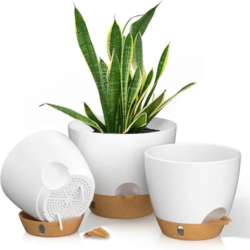 Miniatura 9 de 8/7/6.5/6/5.5/5 Inch Self Watering Pots for Indoor Outdoor Plants, Set of 6 Large Plastic Planters with Visual Water Window, Drainage Holes &