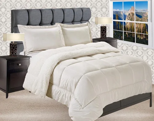 Miniatura 9 de Elegant Comfort Juego de edredón de calidad premium de peso pesado de micromink con respaldo de sherpa reversible alternativo al plumón de Negro