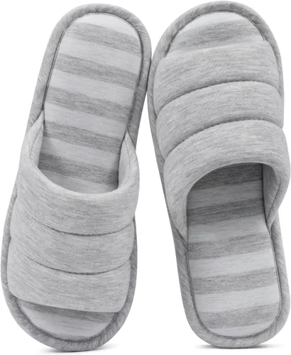 Miniatura 8 de Shevalues Pantuflas con punta abierta para mujer y hombre, de algodón suave, para interior, con espuma viscoelástica, fáciles de poner, pantuflas