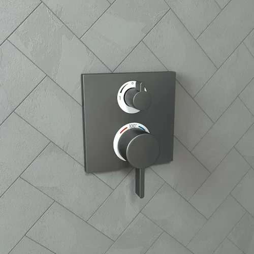 Miniatura 2 de hansgrohe Ecostat 15712341 - Moderna válvula de ducha termostática con control de temperatura en cromo negro cepillado