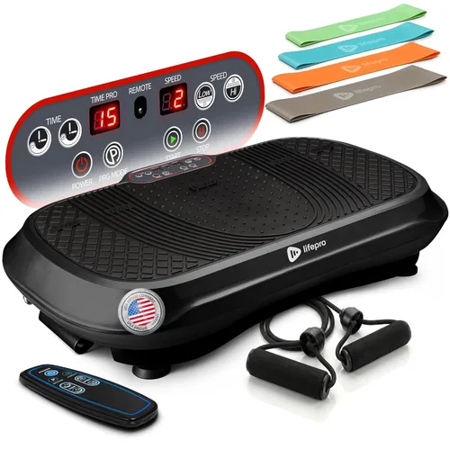 LifePro Máquina de Ejercicio con Placa de Vibración - Plataforma de Fitness de Vibración para Entrenamiento de Cuerpo Completo con Bandas Elásticas