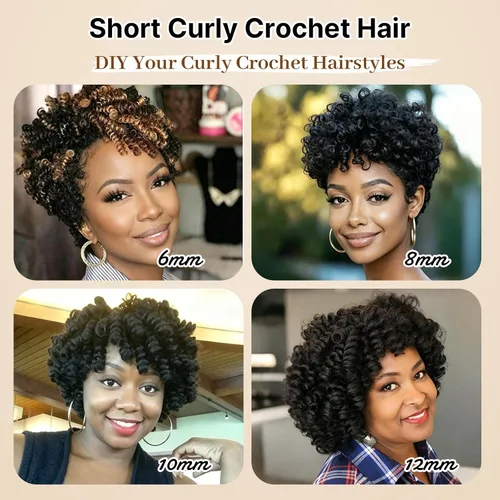 Miniatura 8 de MIMAN - 3 paquetes de trenzas de cabello rizado corto a crochet de 10 pulgadas, extensiones de trenzado sintético de 6 mm para peinado de mohawk