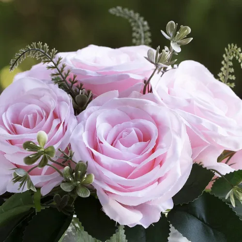 Miniatura 3 de ENOVA FLORAL Flores artificiales de seda de 9 cabezas en jarrón, arreglo de flores artificiales de rosa rosa en jarrón con agua sintética
